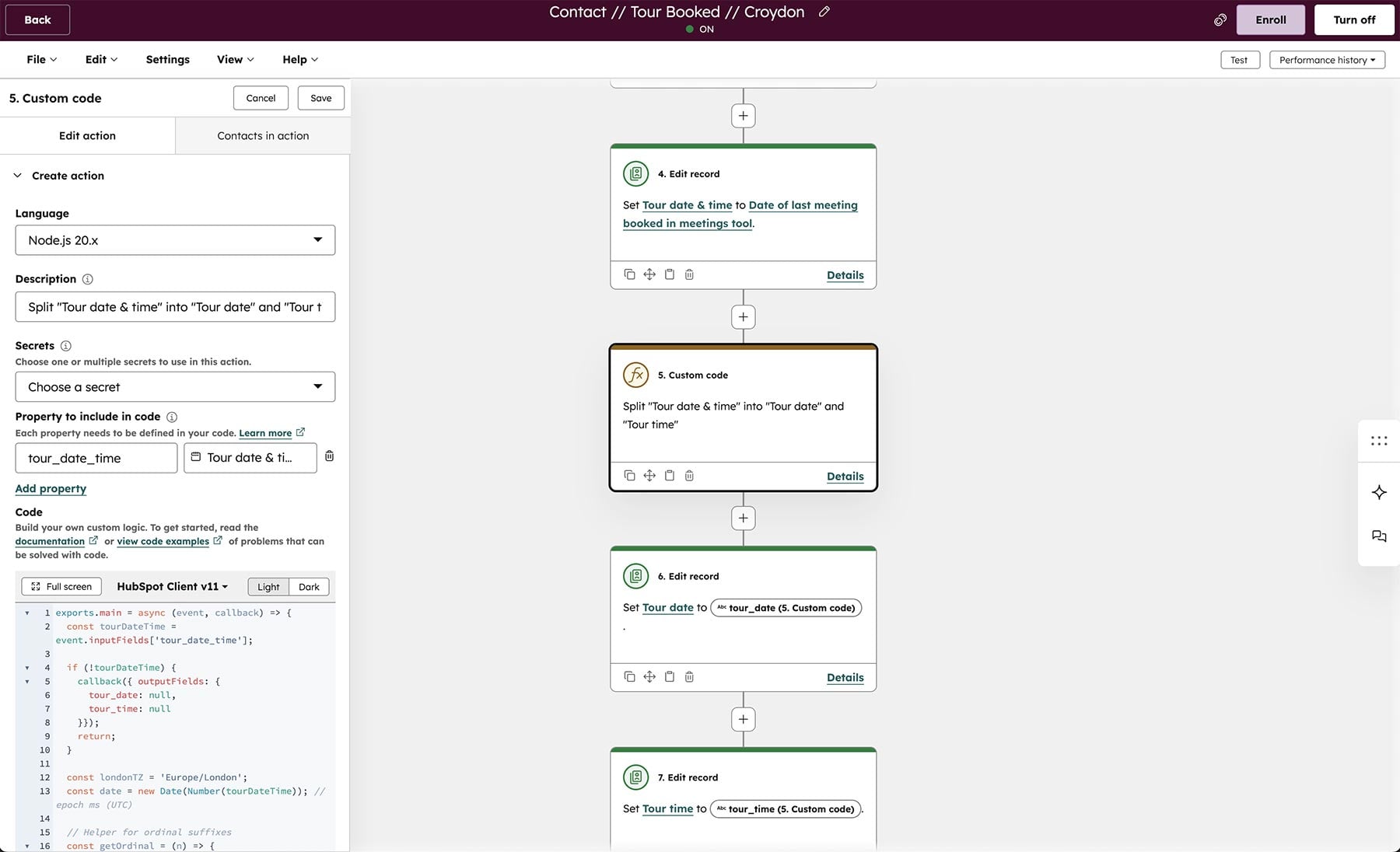 Custom coded workflow action
