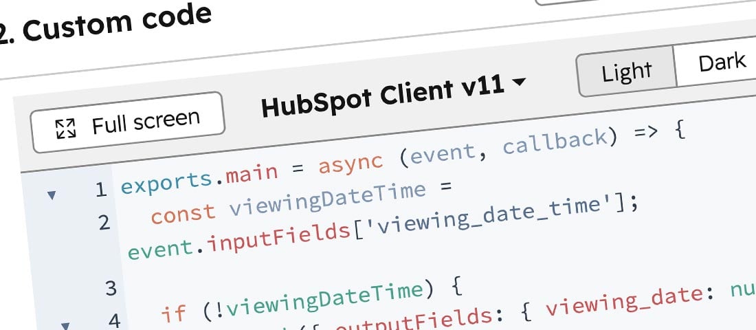 HubSpot custom coded workflow action