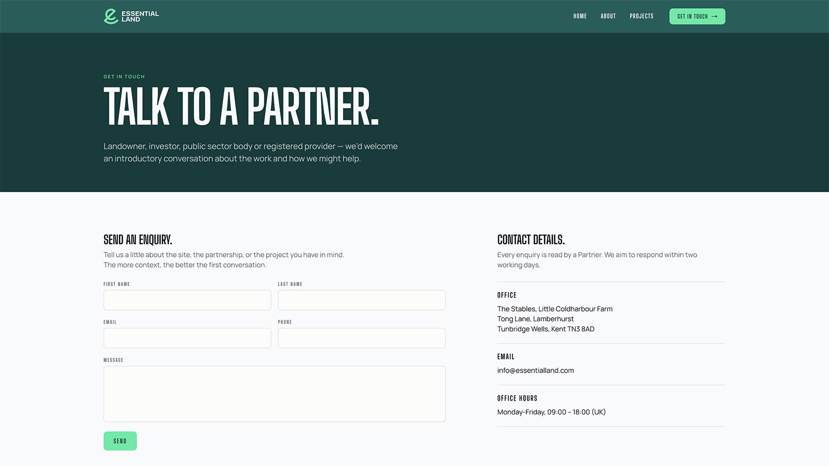 Essential land contact page